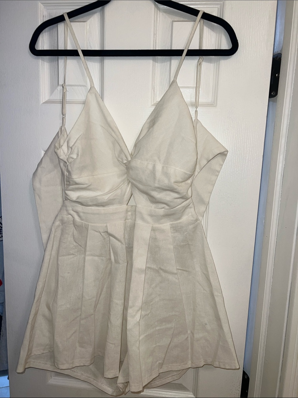 White Spaghetti Strap linen Romper